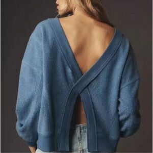 Daily Practice by Anthropologie Long-Sleeve Pullover Cross Back Blue Top
